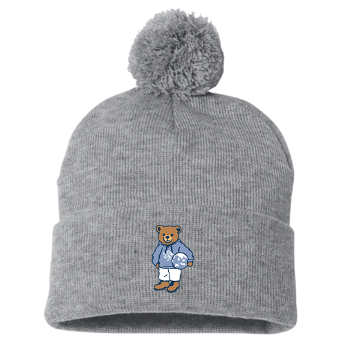 Teddy Bear Sportsman Pom Pom Knit Hat -- Heather Grey