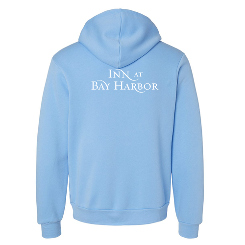 Inn at Bay Harbor 1 color White left chest/back Pullover Hooded Sweatshirt -- Carolina Blue