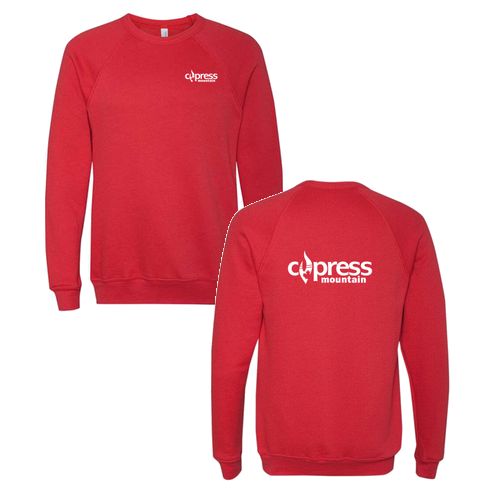 Cypress Mountain Logo 2 White Ink -- Crewneck Sweatshirt Red