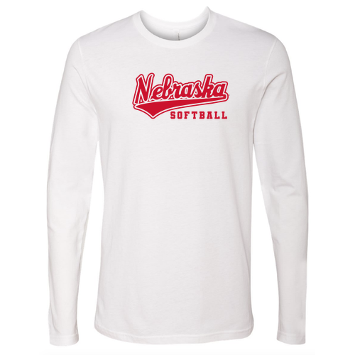 Nebraska Softball Adult Long Sleeve Tee -- White