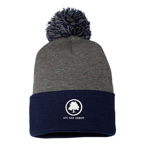 Sportsman Pom Pom Knit Hat -- Dark Heather Grey / Navy