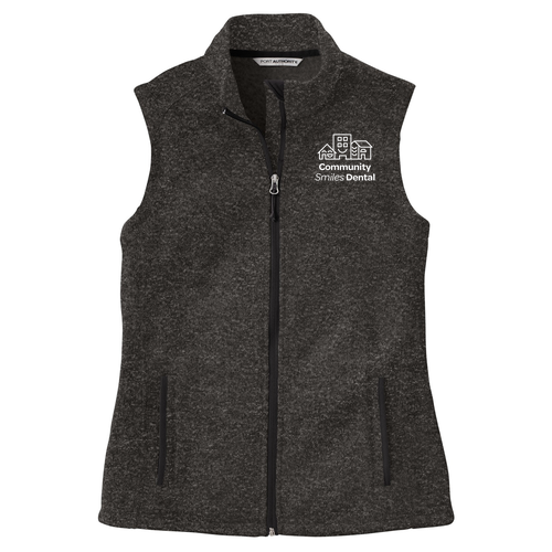 Embroidered Logo: Ladies Port Authority Sweater Fleece Vest -- Black Heather