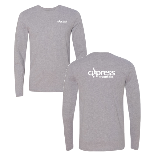 Cypress Mountain Logo 2 White Ink -- Long Sleeve Heather Grey