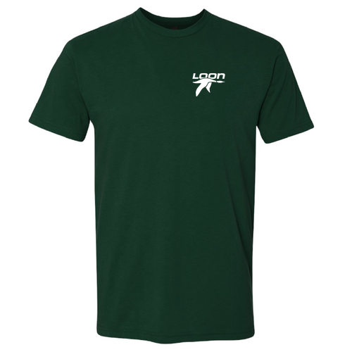 Loon Logo 2 White Ink -- Short Sleeve Forest Green