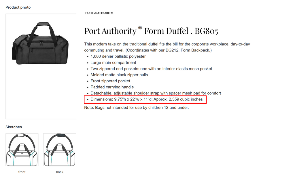 Port Authority Form Duffel -- Dark Grey