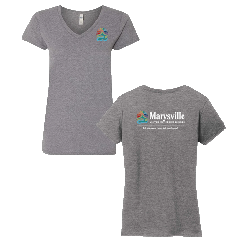 Gildan Heavy Cotton Ladies' V-Neck Tee Front & Back -- Graphite Heather