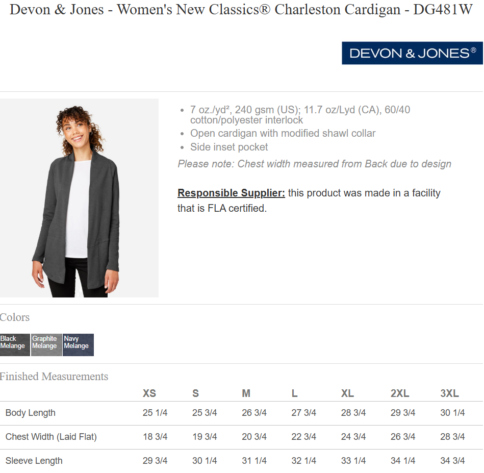 Devon & Jones Women's New Classics Charleston Cardigan -- Graphite Melange