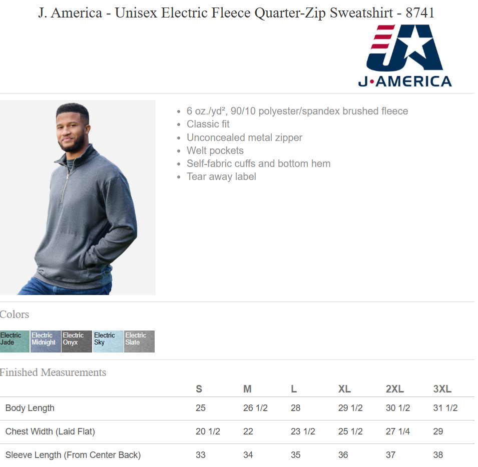 J America Electric Fleece 1/4 Zip -- Electric Midnight