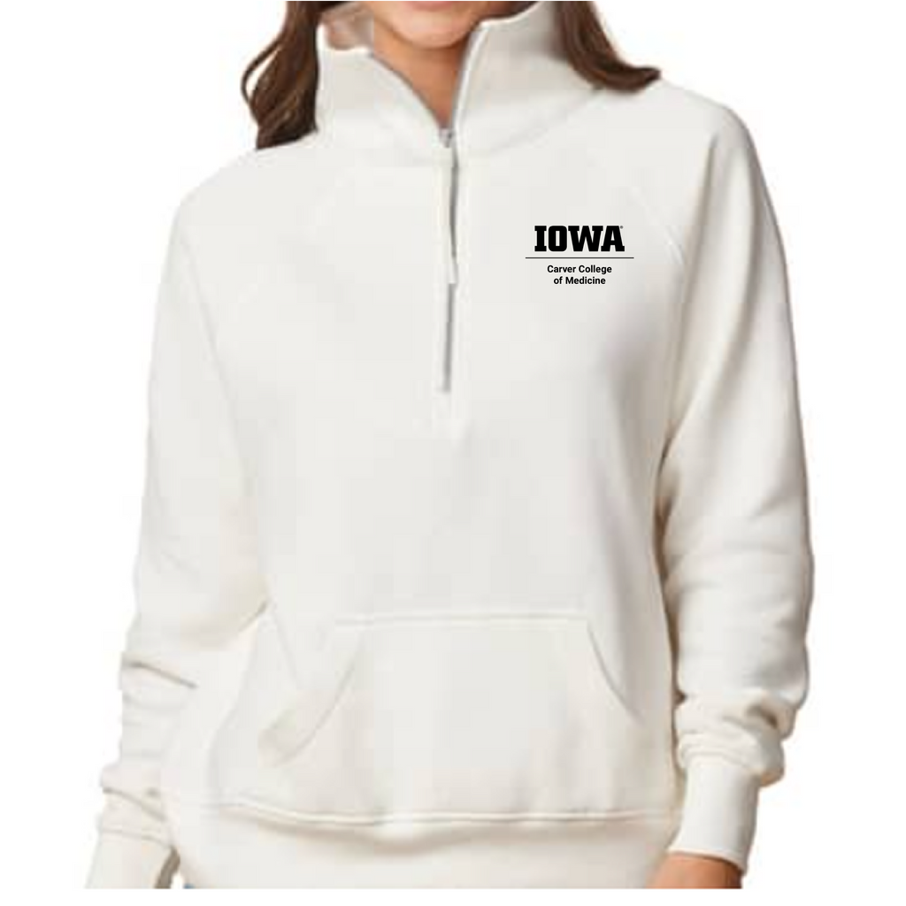 Embroidered Left Chest Logo Enza Ladies Boxy Half Zip Fleece -- Bleached Linen