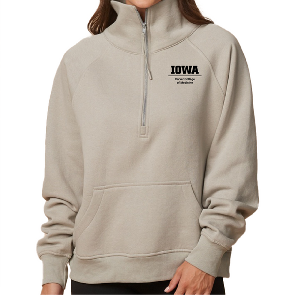 Embroidered Left Chest Logo Enza Ladies Boxy Half Zip Fleece -- Oatmeal