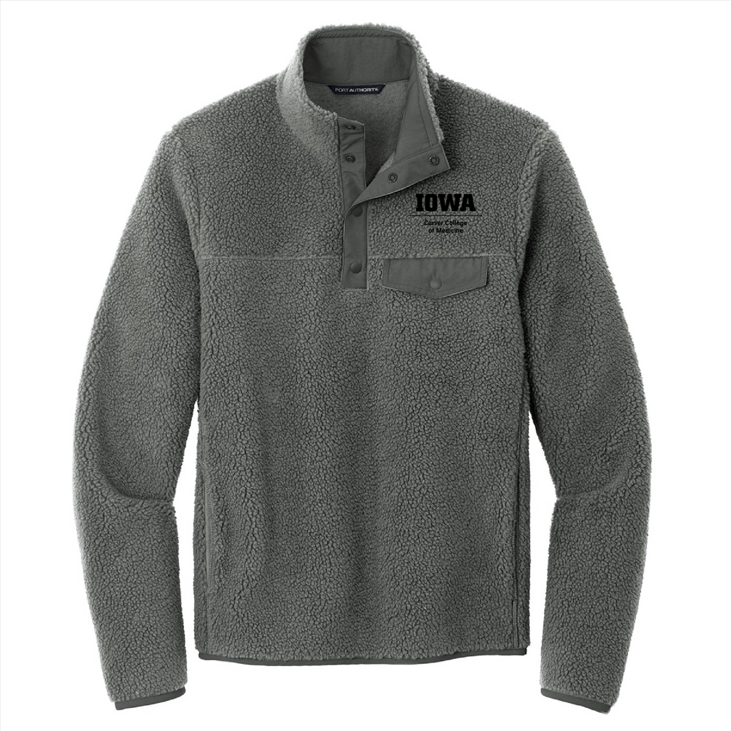 Embroidered Left Chest Logo Port Authority Camp Fleece Snap Pullover -- Grey Steel