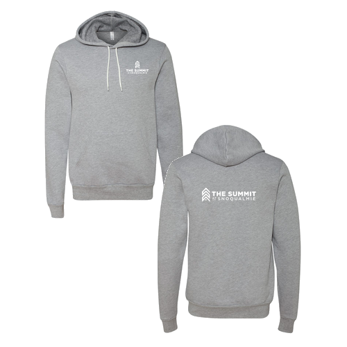 The Summit at Snoqualmie Logo 2 White Ink -- Pullover Hooded Sweatshirt Athletic Heather