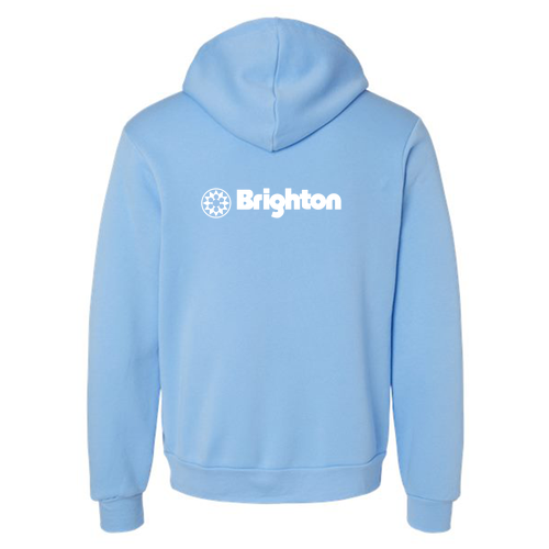 Brighton Logo 2 White Ink -- Pullover Hooded Sweatshirt Carolina Blue
