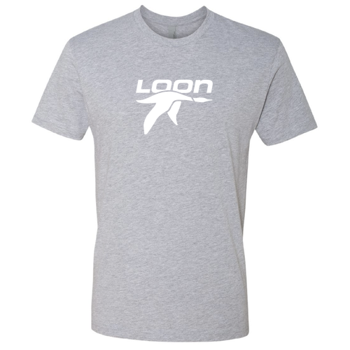 Loon Logo 1 White Ink -- Short Sleeve Heather Grey