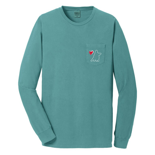 Port & Company Pigment Dyed Long Sleeve Pocket Tee -- Peacock