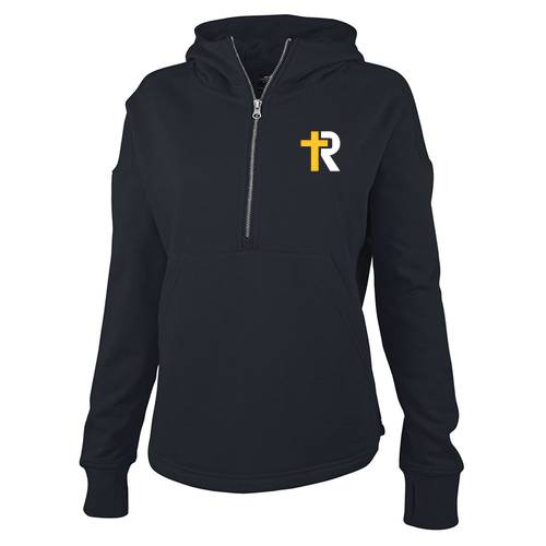 Embroidered R Cross Charles River Women's Willow Scallop Hem Hoodie -- Navy