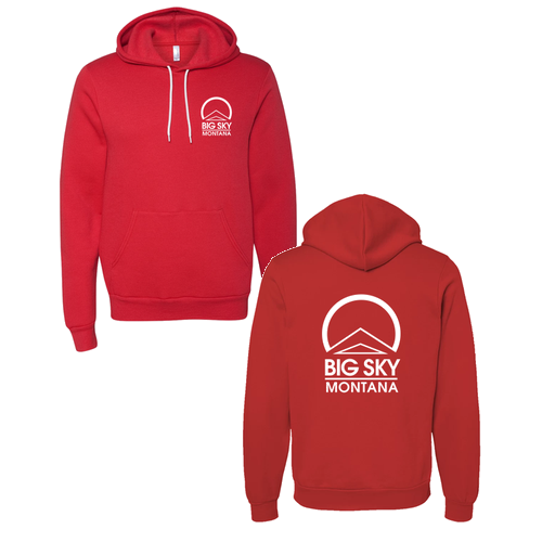 Big Sky Montana Logo 2 White Ink -- Pullover Hooded Sweatshirt Red