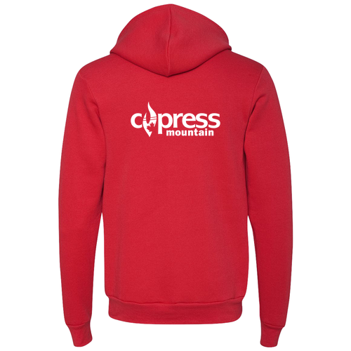 Cypress Mountain Logo 2 White Ink -- Pullover Hooded Sweatshirt Red