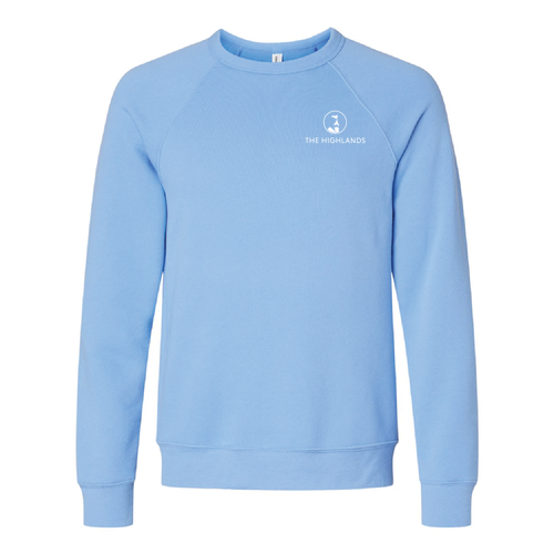 The Highlands Logo 2 White Ink -- Raglan Sweatshirt Carolina Blue