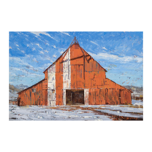 Chula Beauregard Red Barn Painting 100% Cotton T-Shirt -- White