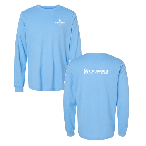 The Summit at Snoqualmie Logo 2 White Ink -- Longsleeve Carolina Blue