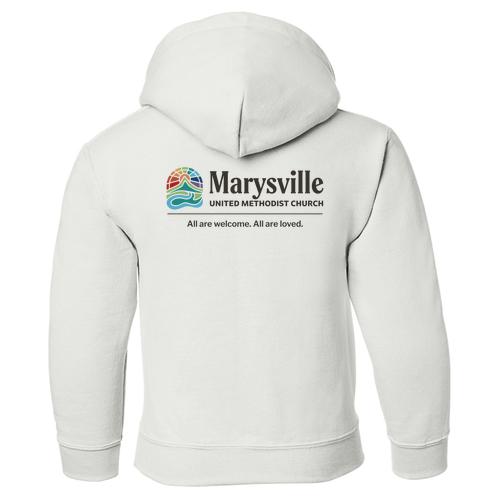 Gildan Heavy Blend Youth Hooded Sweatshirt Front & Back -- White