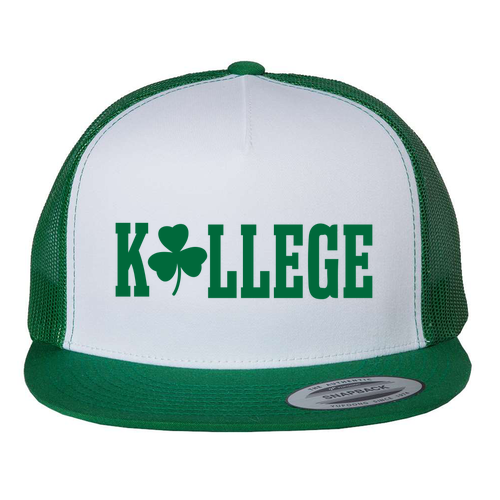 Yupoong 5 Panel Classic Trucker Hat -Embroidered- Kelly/ White/ Kelly