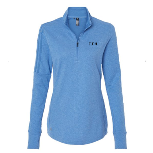 Ladies Adidas 3-Stripes Quarter-Zip Sweater -- Focus Blue Melange, CTH logo, 20 points