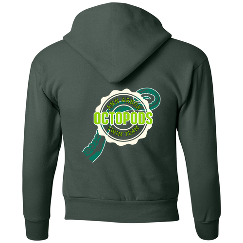 Youth Hanes Hooded Sweatshirt -- Deep Forest, Tentacle Back