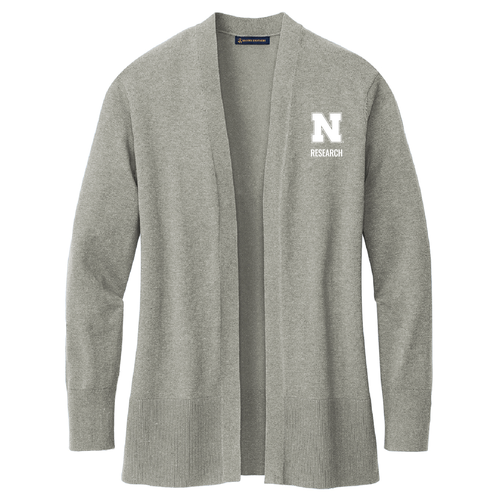 Nebraska Research Ladies' Long Cardigan Sweater -- Light Shadow Grey Heather
