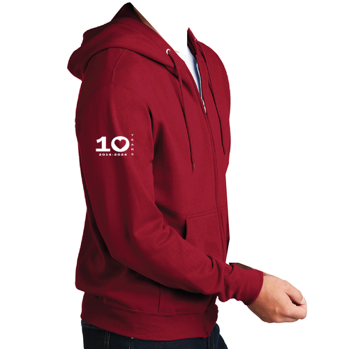 Port and Company Classic Full Zip Hooded Sweatshirt -- Heather Red