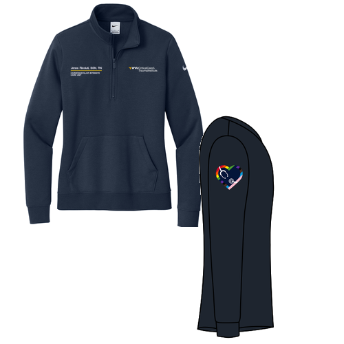 Gender Care Heart Nike Ladies Club Fleece Sleeve Swoosh 1/2 Zip -- Midnight Navy