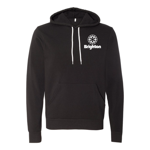 Brighton Logo 2 White Ink -- Pullover Hooded Sweatshirt Black