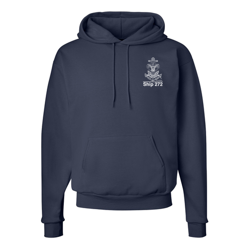 Hanes 7.8 Oz., 50/50 Comfort Blend Fleece Pullover Hood Adult -- Navy (White INK)