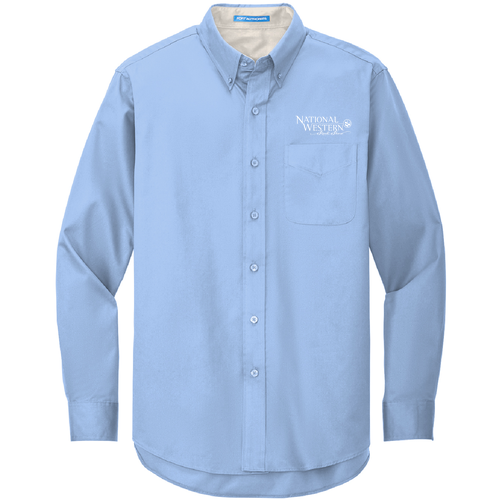 Port Authority Mens Easy Care Long Sleeve Shirt -- Light Blue / Light Stone