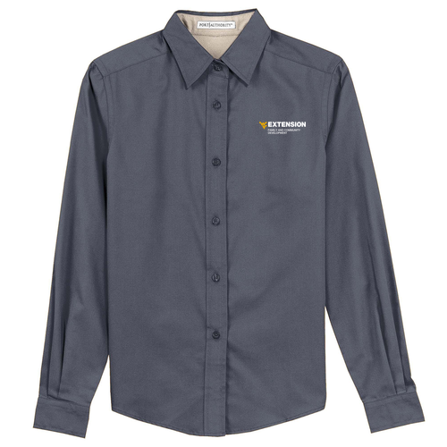 Port Authority Ladies Easy Care Long Sleeve Shirt -- Steel Grey / Light Stone