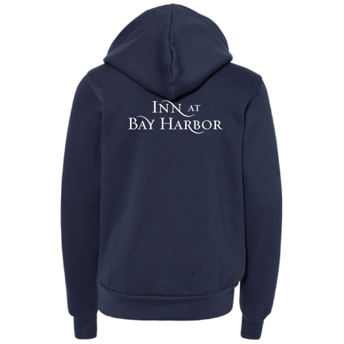 Inn at Bay Harbor 1 color White left chest/back Pullover Hooded Sweatshirt -- Navy