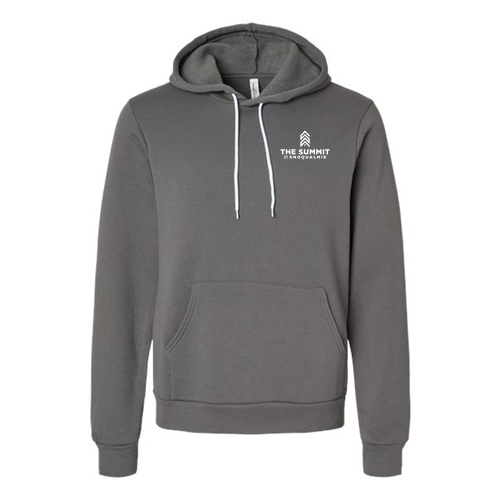The Summit at Snoqualmie Logo 2 White Ink -- Pullover Hooded Sweatshirt Asphalt