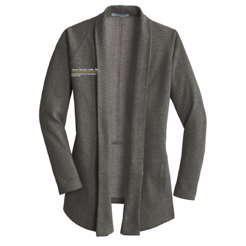 Port Authority Ladies Interlock Cardigan -- Charcoal Heather / Medium Heather Grey
