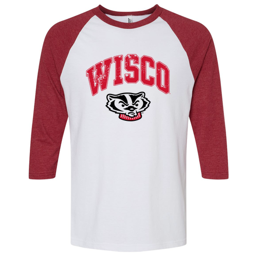 American Apparel CVC Unisex Raglan T-Shirt -- White / Heather Cardinal