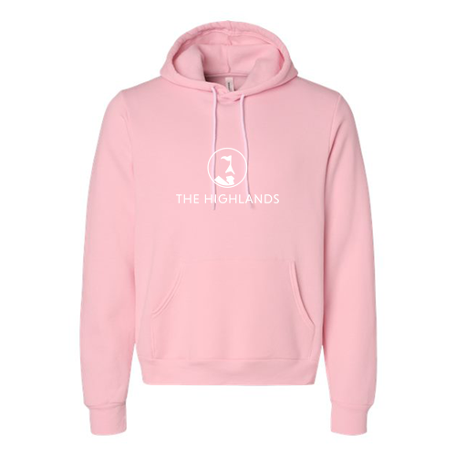 The Highlands Logo 1 White Ink -- Pullover Hooded Sweatshirt Pink