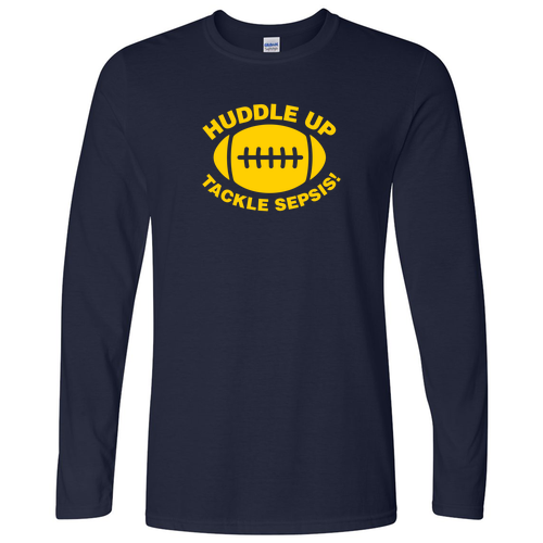 Gildan Softstyle Fitted Longsleeve T Shirt -- Navy, Huddle Up Tackle Sepsis