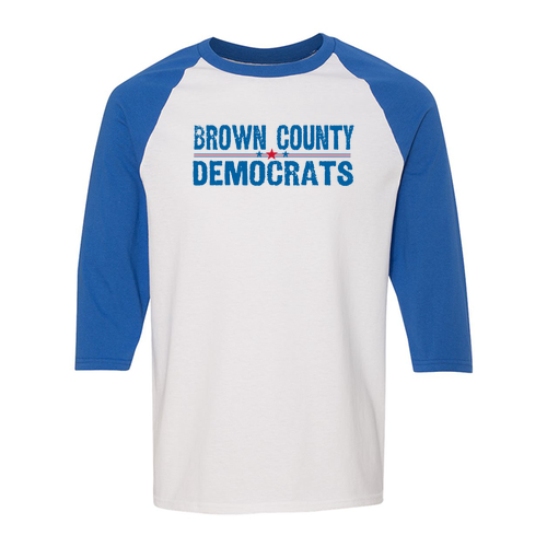 Gildan Heavy Cotton Adult 3/4 Sleeve Raglan Tee -- White / Royal