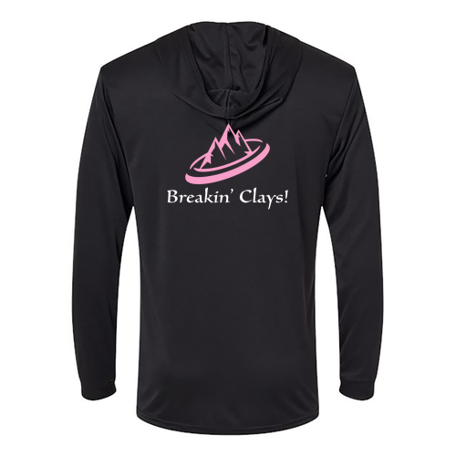 Breakin' Clays Performance Hooded Long Sleeve T-Shirt- Black (Pink)