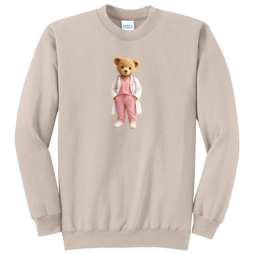 Printed Dr Bear Port and Company Classic Crewneck Sweatshirt -- Sand
