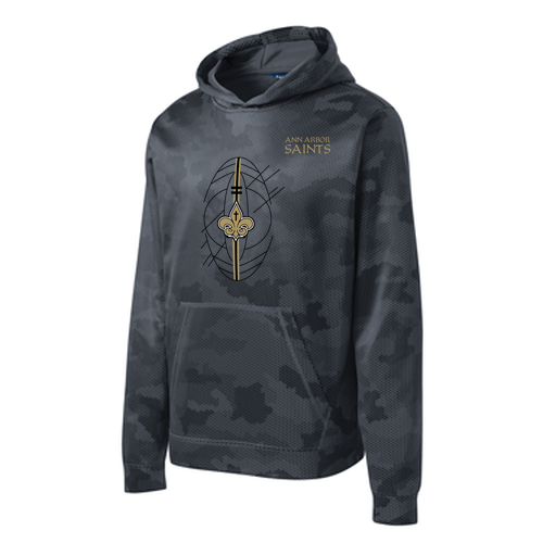 Youth Sport-Tek Sport-Wick Camohex Fleece Hooded Pullover -- Dark Smoke Grey