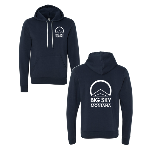 Big Sky Montana Logo 2 White Ink -- Pullover Hooded Sweatshirt Navy