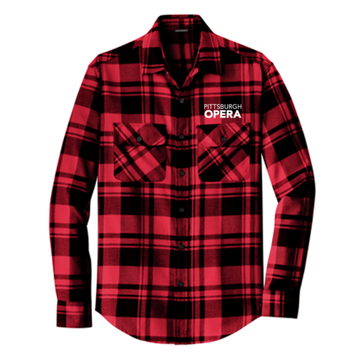 Embroidered Plaid Flannel Shirt -- Engine Red / Black