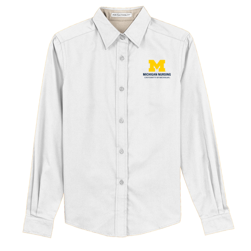 Ladies Port Authority Easy Care Long Sleeve Shirt -- White / Light Stone