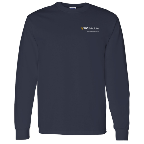 Screen Printed Gildan Heavy Cotton Longsleeve Basic T-Shirt -- Navy